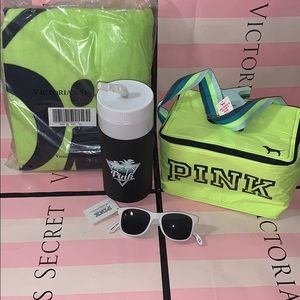 VS PINK beach bundle NEON towel bottle cooler